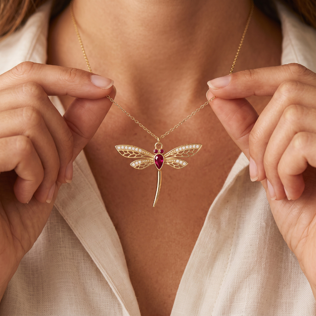Collar Libélula – Personalizado con Piedra de Nacimiento